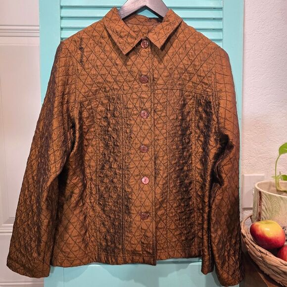 Brown Quilted Button-Up Jacket - Picture 1 of 5